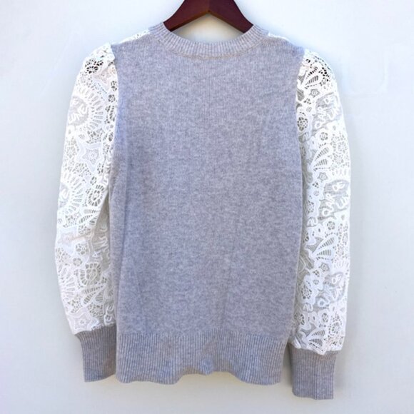 Rebecca Taylor Illusion Scalloped Lace Gray Wool Boho Chic Sweater Size Small/XS - Picture 5 of 8
